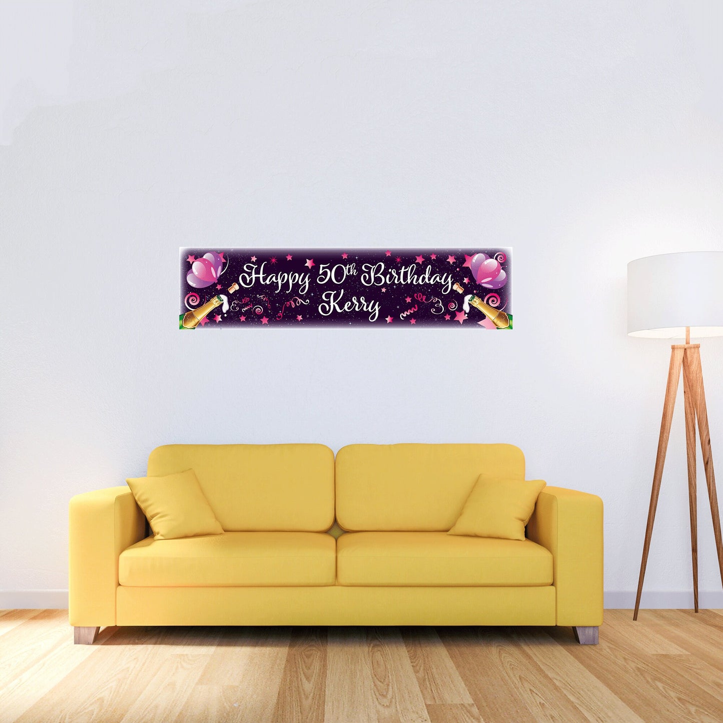 Personalised Banner - Pink Balloons & Champagne - Paper or Vinyl