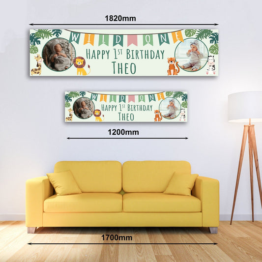 Personalised Banner - Wild One Banner with Photo Personalised Jungle Banner or Personalised Cut-Out Jungle Banner 5m