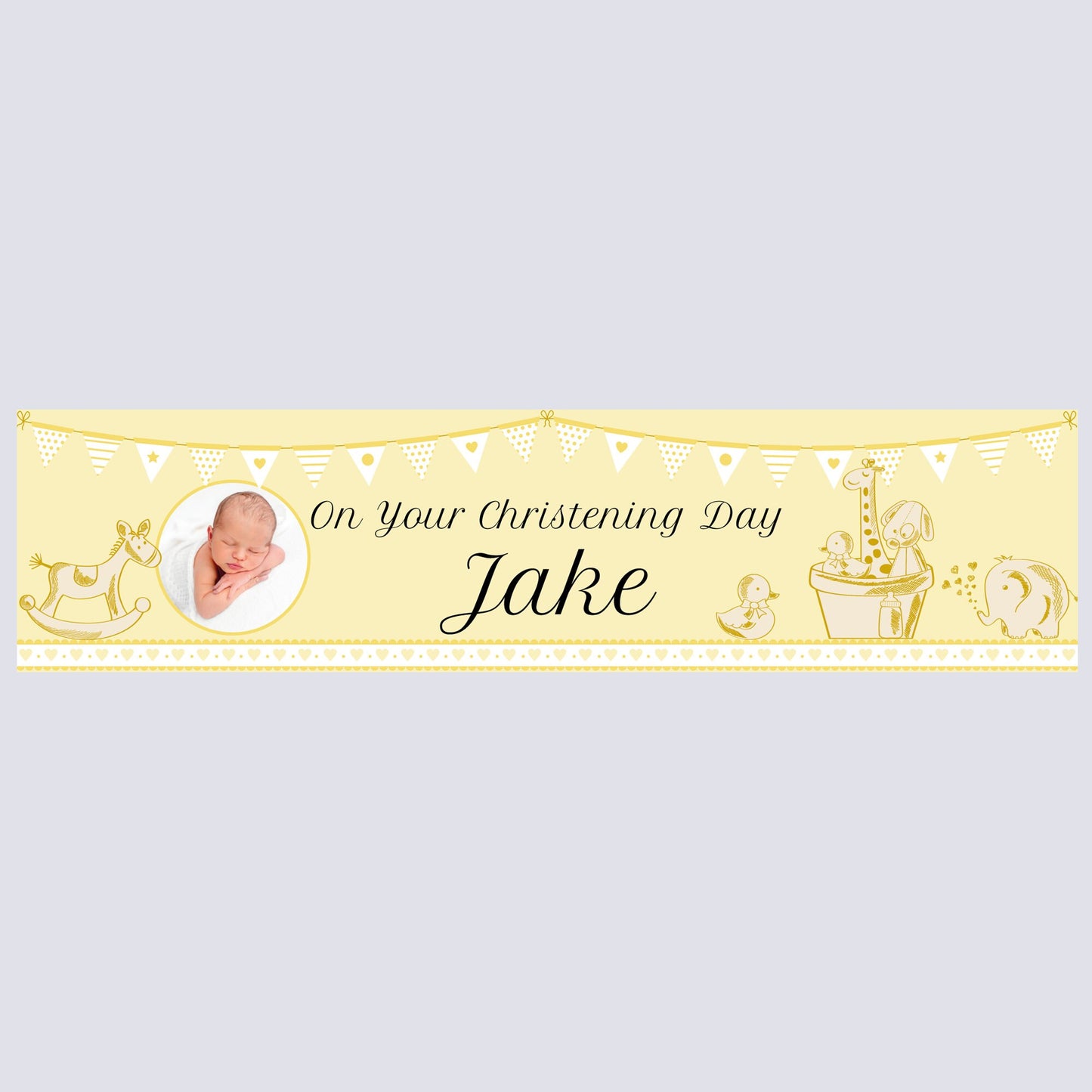Personalised Banner - Christening Banner with Photo Yellow Personalised Christening Banner