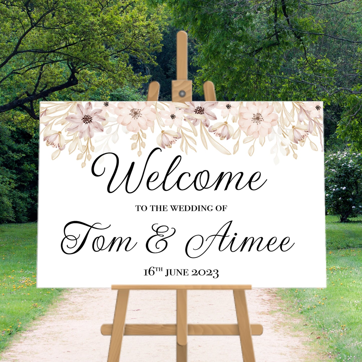 Personalised Welcome Wedding Sign with Flowers Wedding Sign Wedding Welcome Sign