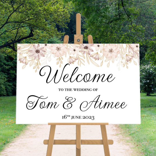 Personalised Welcome Wedding Sign with Flowers Wedding Sign Wedding Welcome Sign