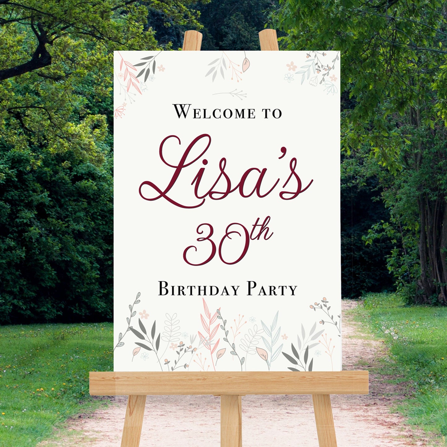 Personalised Age Birthday Sign Pastel Flowers Birthday Sign Flowers Birthday Welcome Sign