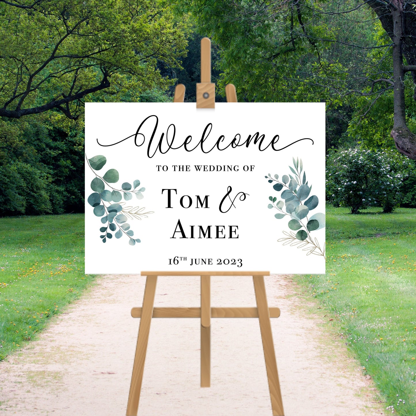 Personalised Welcome Landscape Wedding Sign Eucalyptus Wedding Sign Wedding Welcome Sign