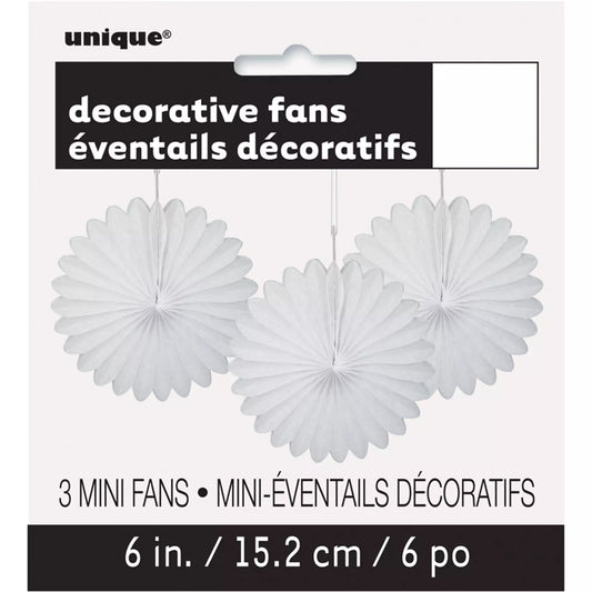 White Decorative Fan 6" (Pk 3)