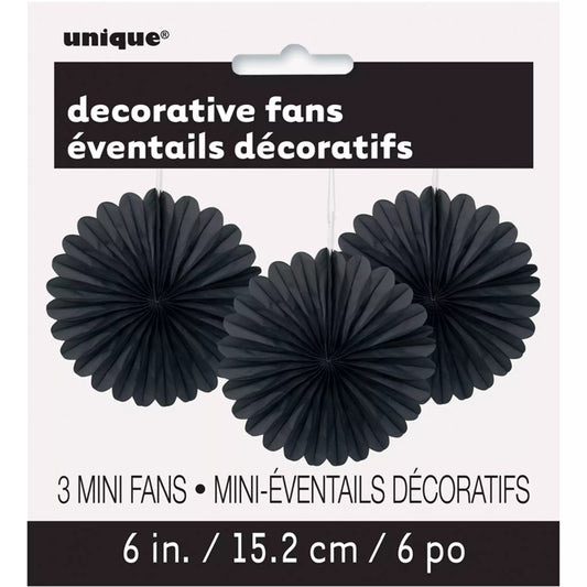 Black Decorative Fan 6" (Pk 3)