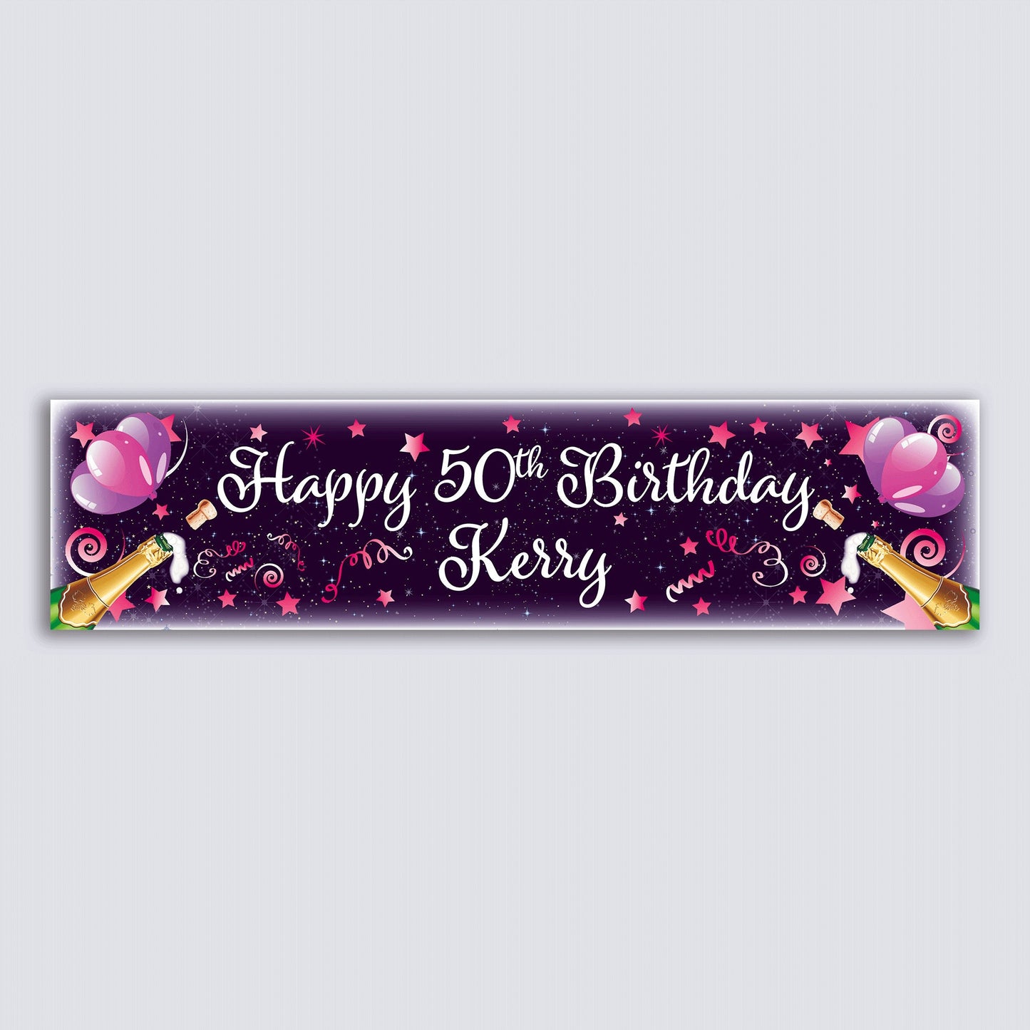 Personalised Banner - Pink Balloons & Champagne - Paper or Vinyl