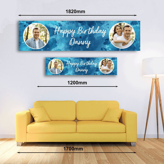 Personalised Banner - Blue Splash Birthday Banner with Photo