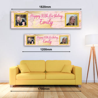 Personalised Banner - Rose Gold Banner with Photo, Rose Gold Birthday Banner