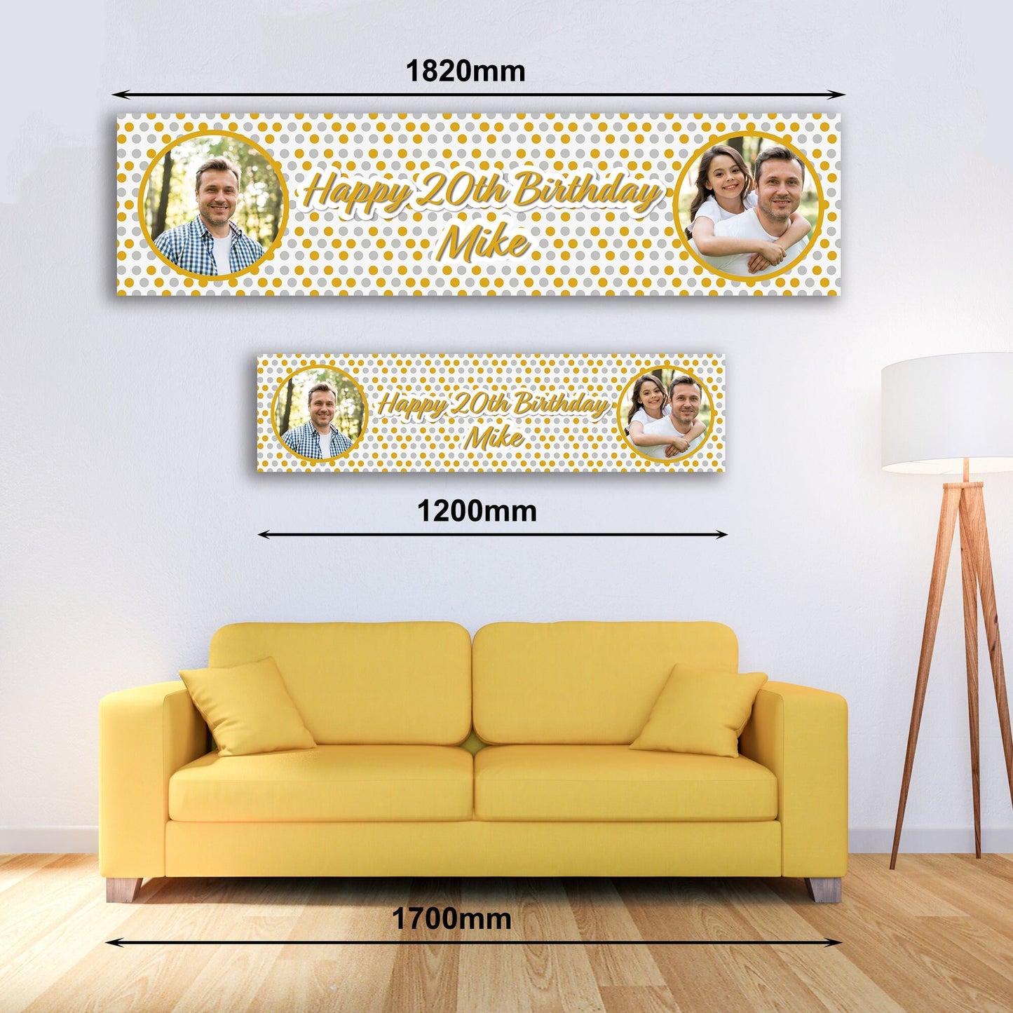 Personalised Banner - Gold Dots with Photo - Paper or Vinyl