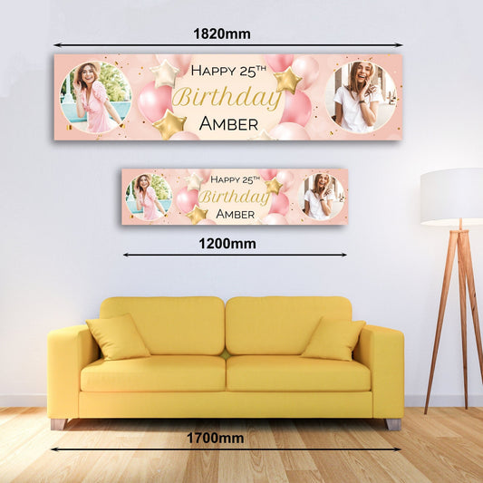 Personalised Banner - Pink Balloons Banner with Photo