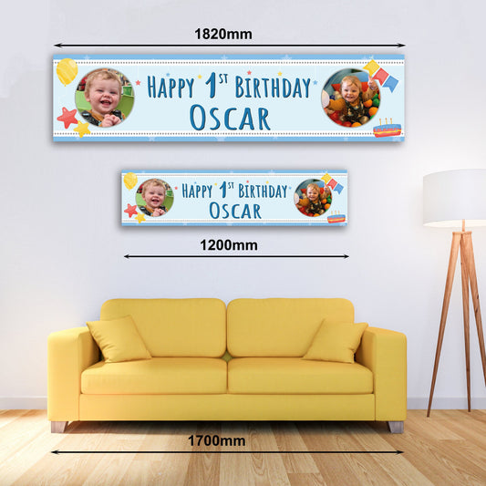 Personalised Banner - 1st Birthday Boy Photo Banner - Paper or Vinyl