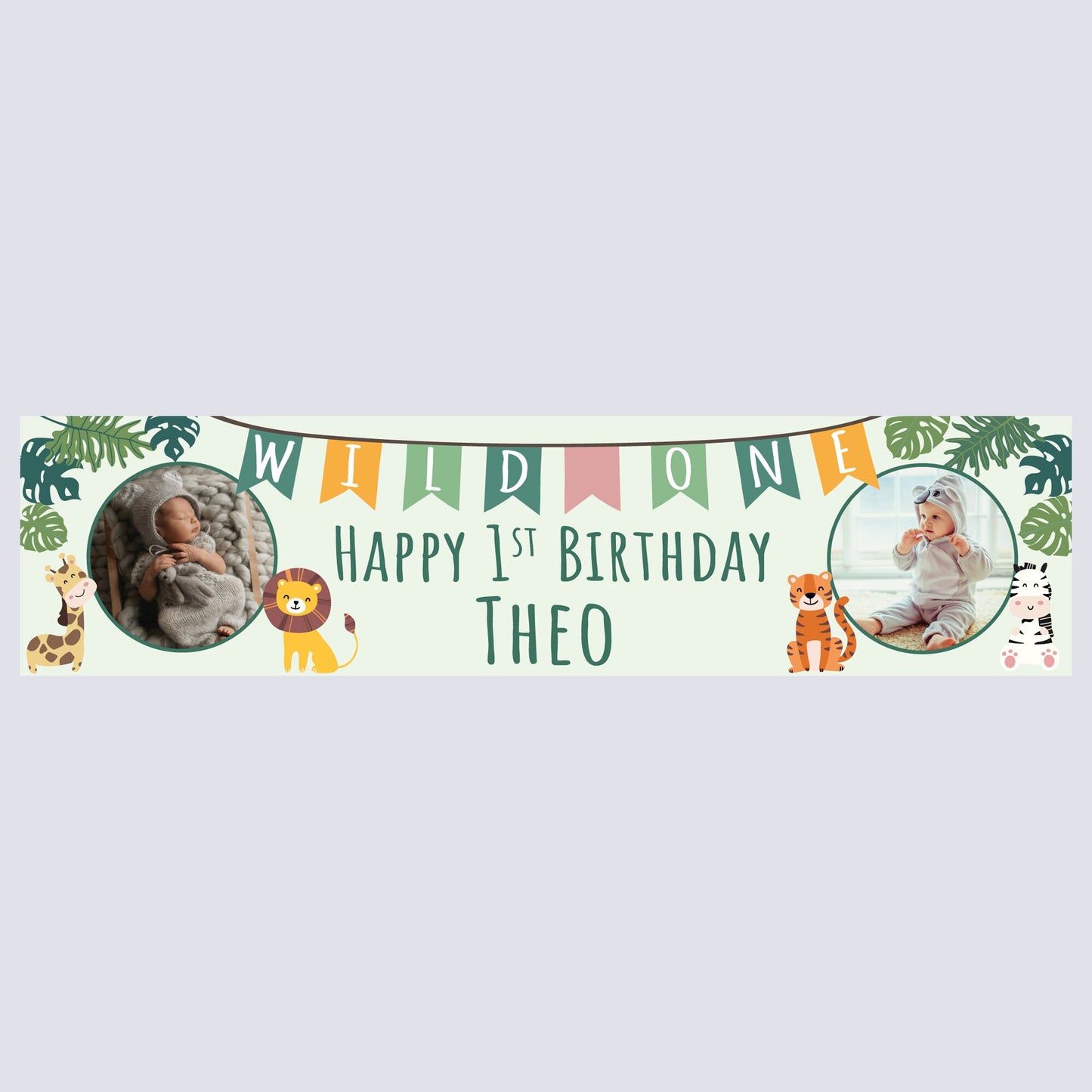 Personalised Banner - Wild One Banner with Photo Personalised Jungle Banner or Personalised Cut-Out Jungle Banner 5m