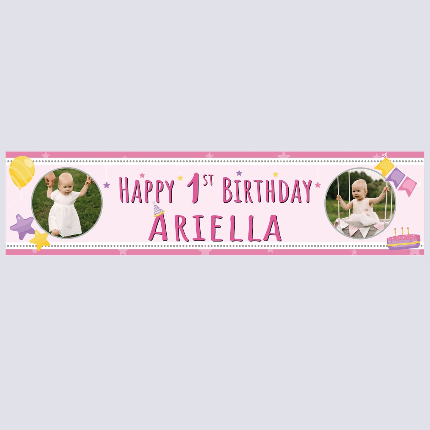 Personalised Banner - 1st Birthday Girl Photo Banner - Paper or Vinyl