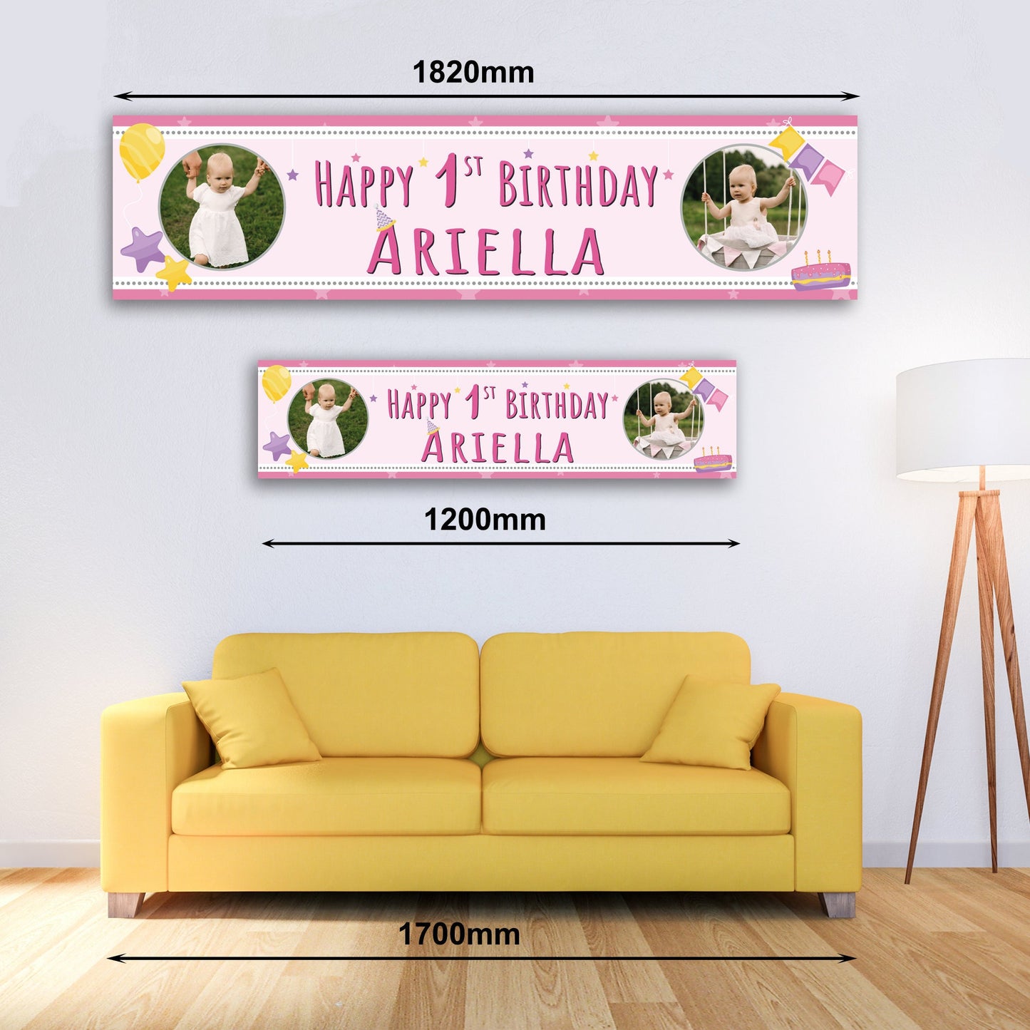 Personalised Banner - 1st Birthday Girl Photo Banner - Paper or Vinyl