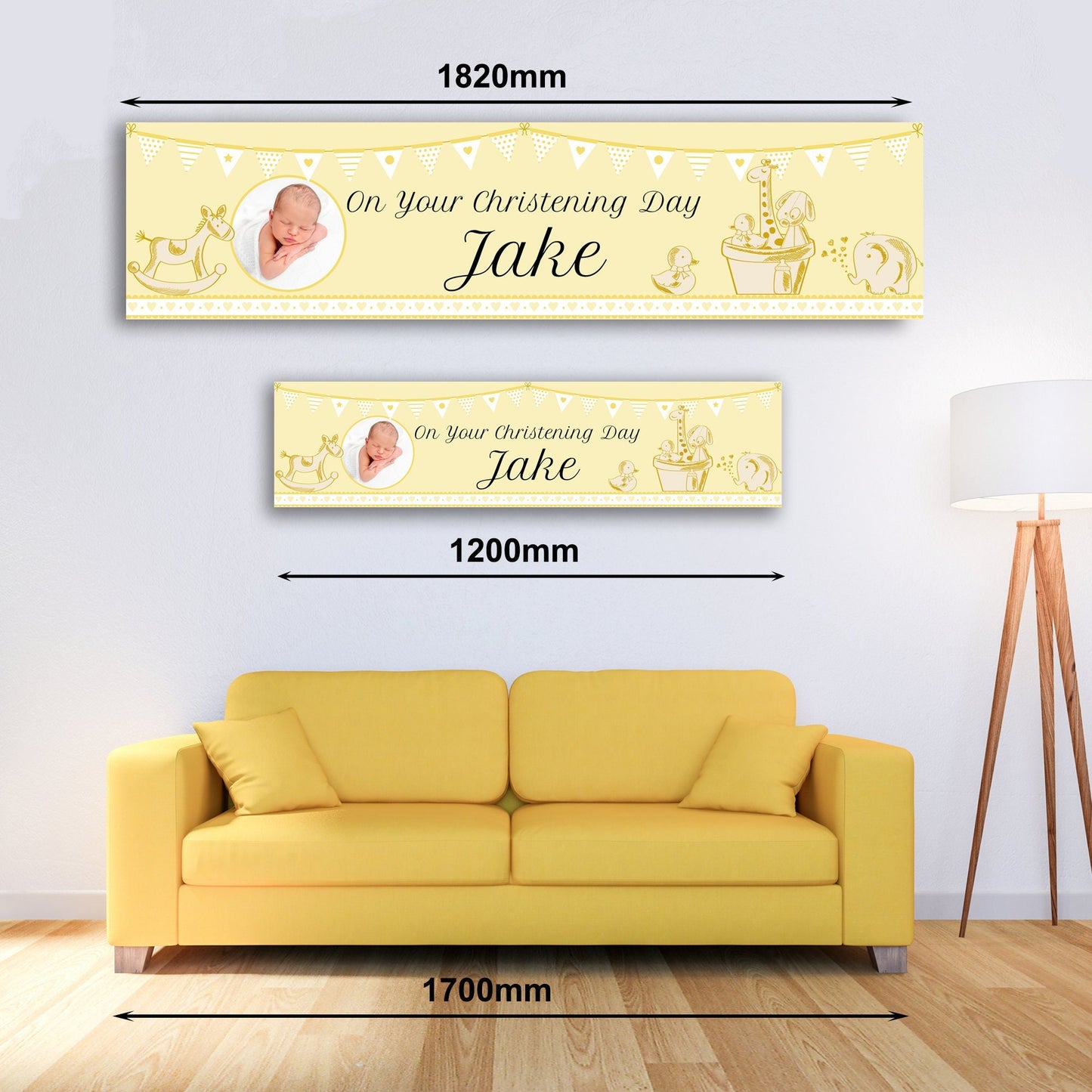 Personalised Banner - Christening Banner with Photo Yellow Personalised Christening Banner
