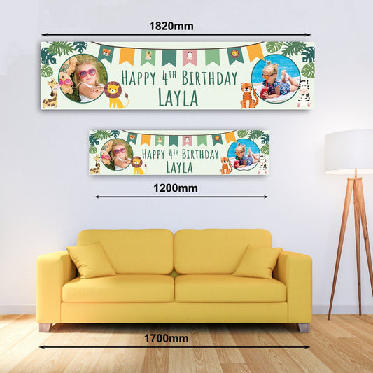 Personalised Banner - Wild Birthday Banner with Photo Personalised Wild Birthday Banner Jungle Photo Banner