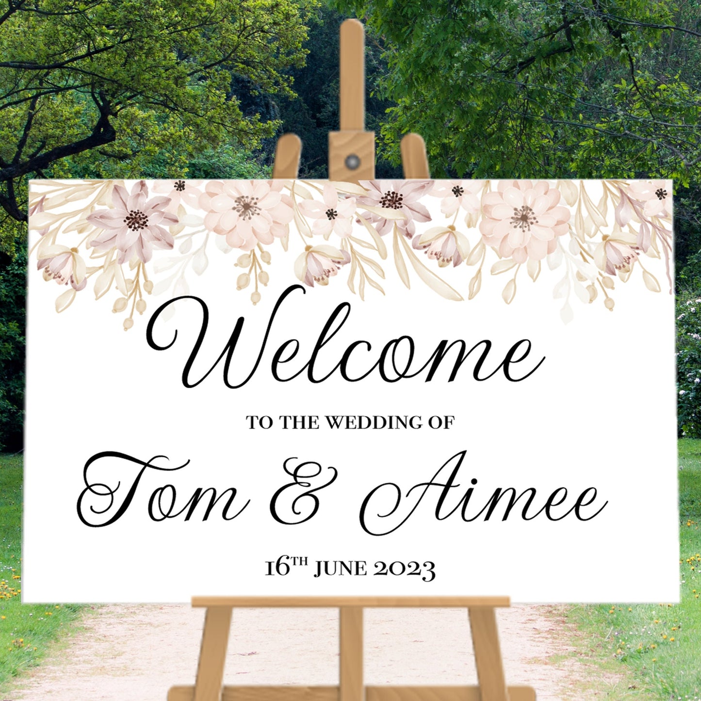 Personalised Welcome Wedding Sign with Flowers Wedding Sign Wedding Welcome Sign