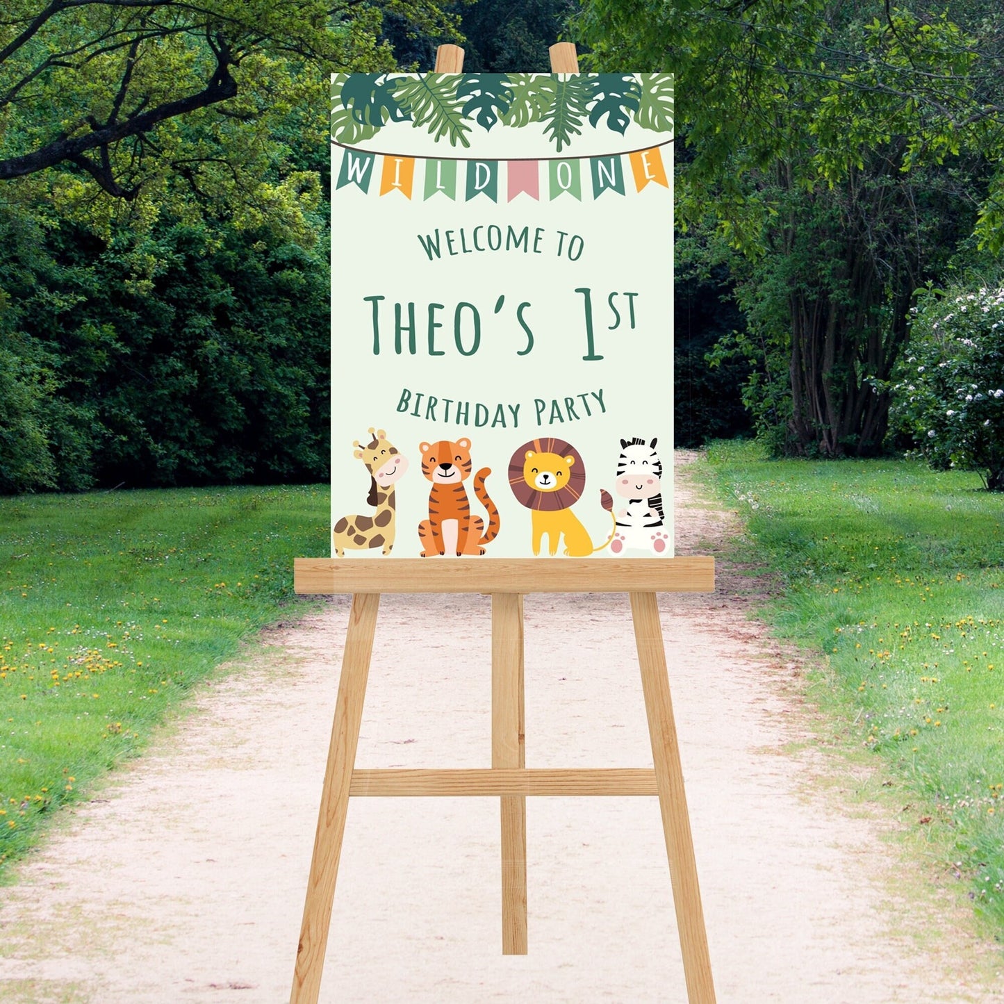 Personalised 1st Birthday Sign Wild One Sign Jungle Birthday Welcome Sign