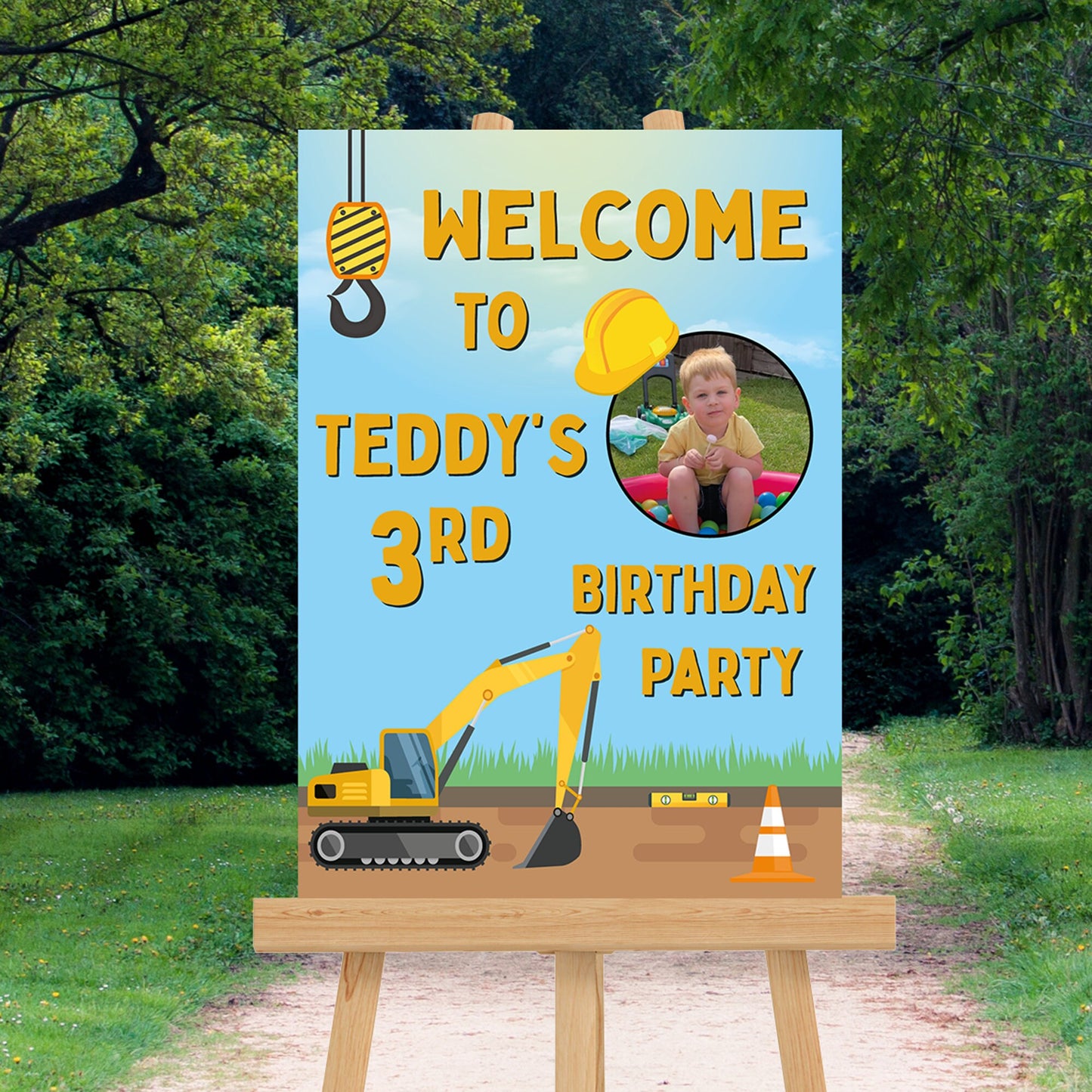 Personalised Construction Photo Birthday Sign Digger Sign Construction Birthday Welcome Sign