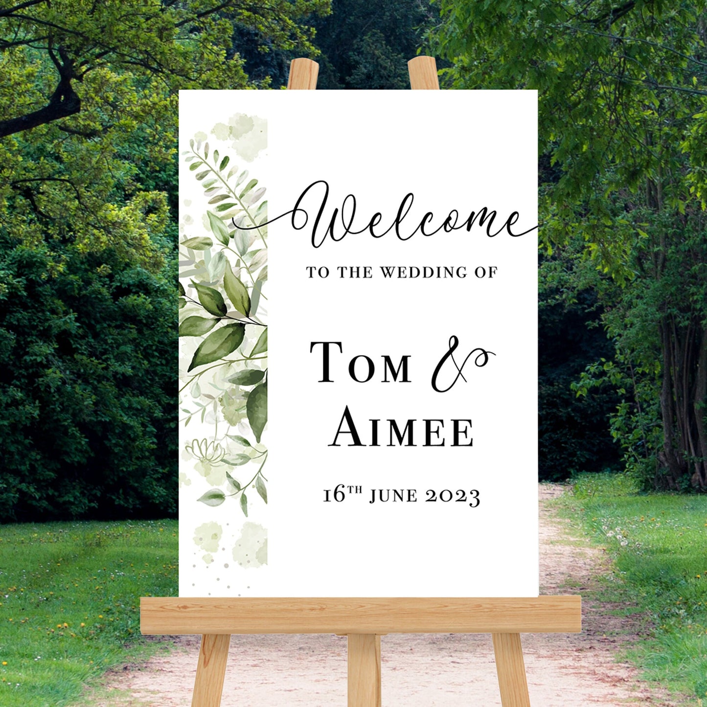Personalised Welcome Wedding Sign Wedding Sign Green Leaves Wedding Welcome Sign