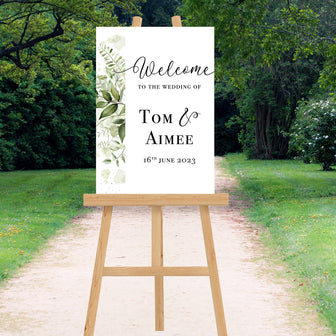 Personalised Welcome Wedding Sign Wedding Sign Green Leaves Wedding Welcome Sign