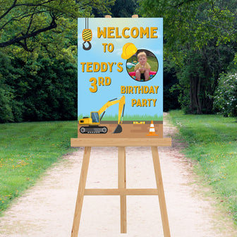 Personalised Construction Photo Birthday Sign Digger Sign Construction Birthday Welcome Sign