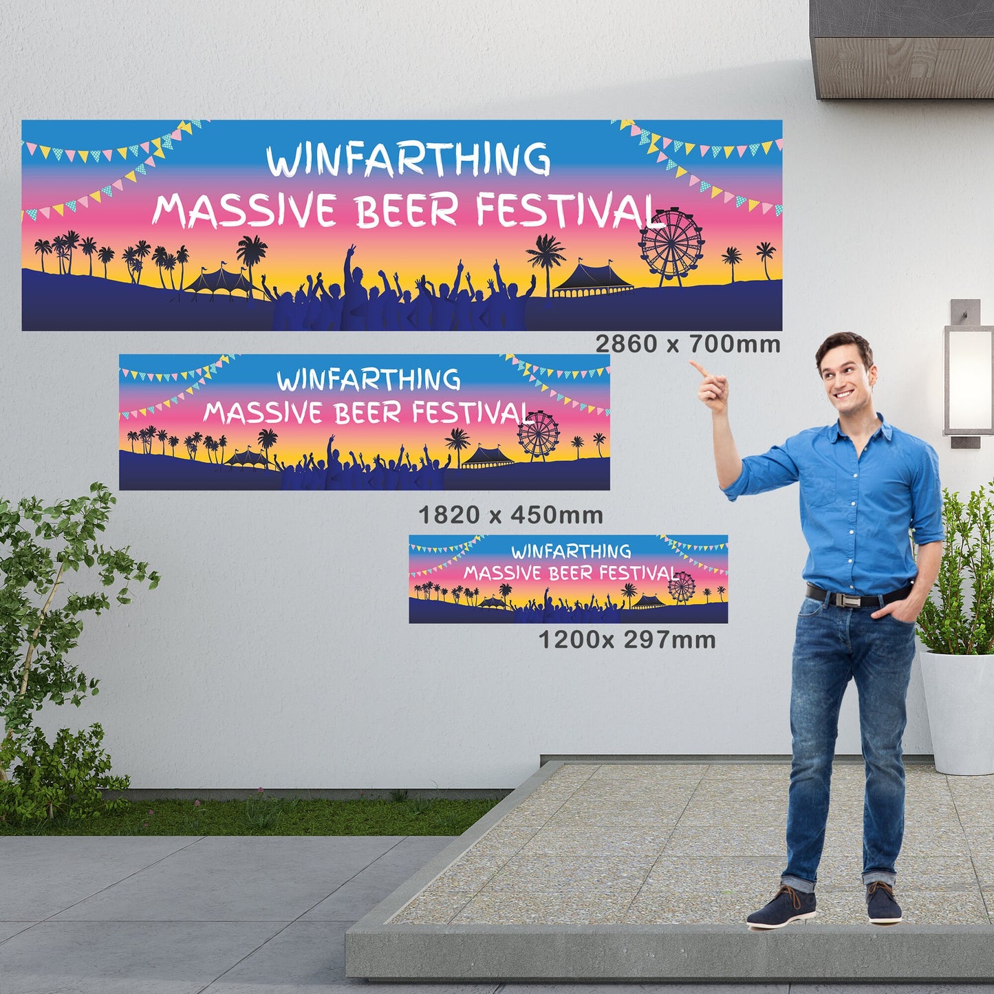 Personalised Festival Blue Banner - Paper or Vinyl