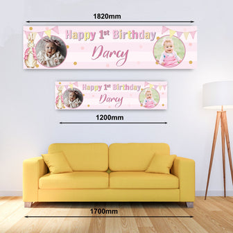 Personalised Banner - Peter Rabbit Style Pink Age Banner, 1st Birthday Banner, Peter Rabbit Photo Banner