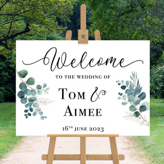 Personalised Welcome Landscape Wedding Sign Eucalyptus Wedding Sign Wedding Welcome Sign