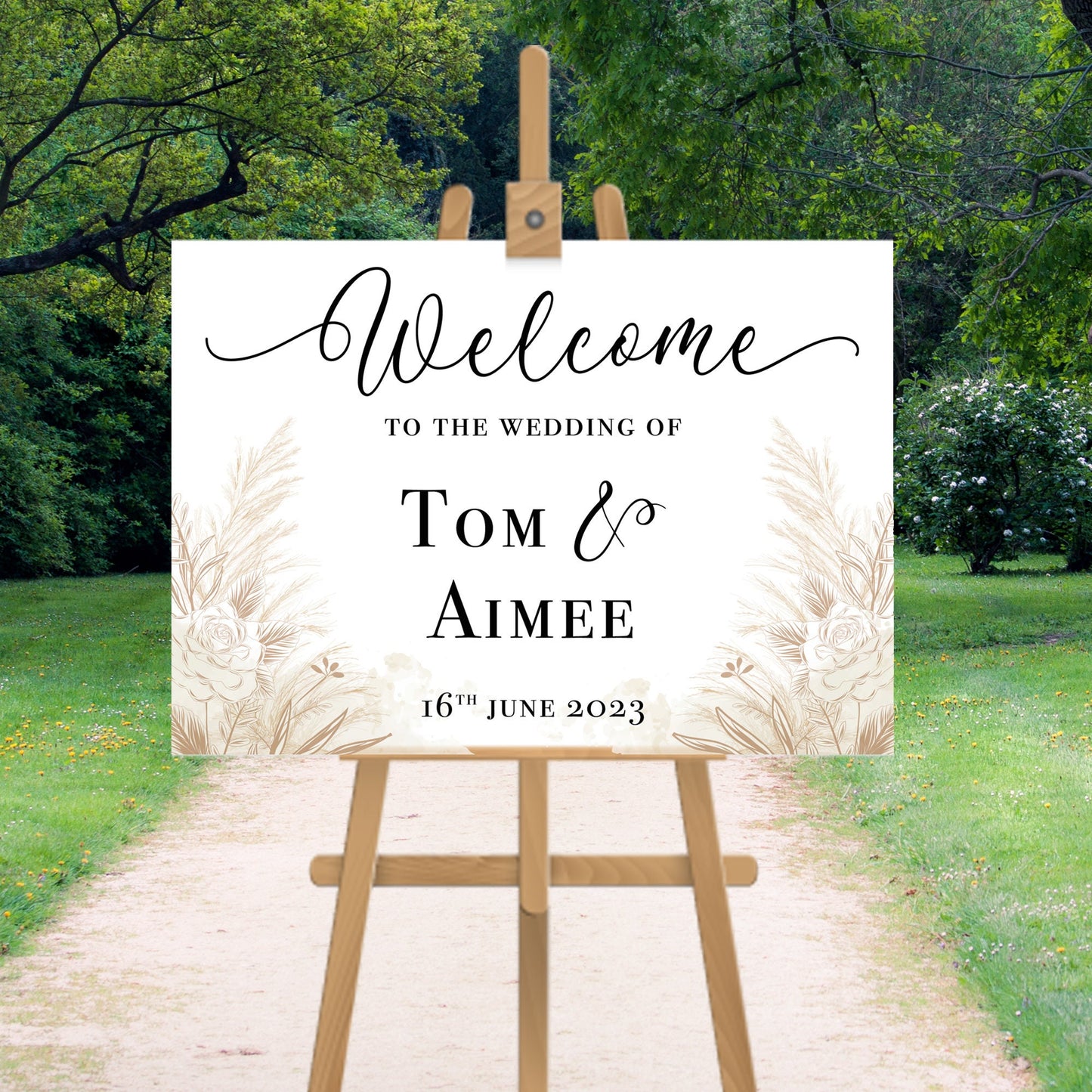 Personalised Welcome Wedding Sign with Rose Wedding Sign Beige Rose Wedding Welcome Sign
