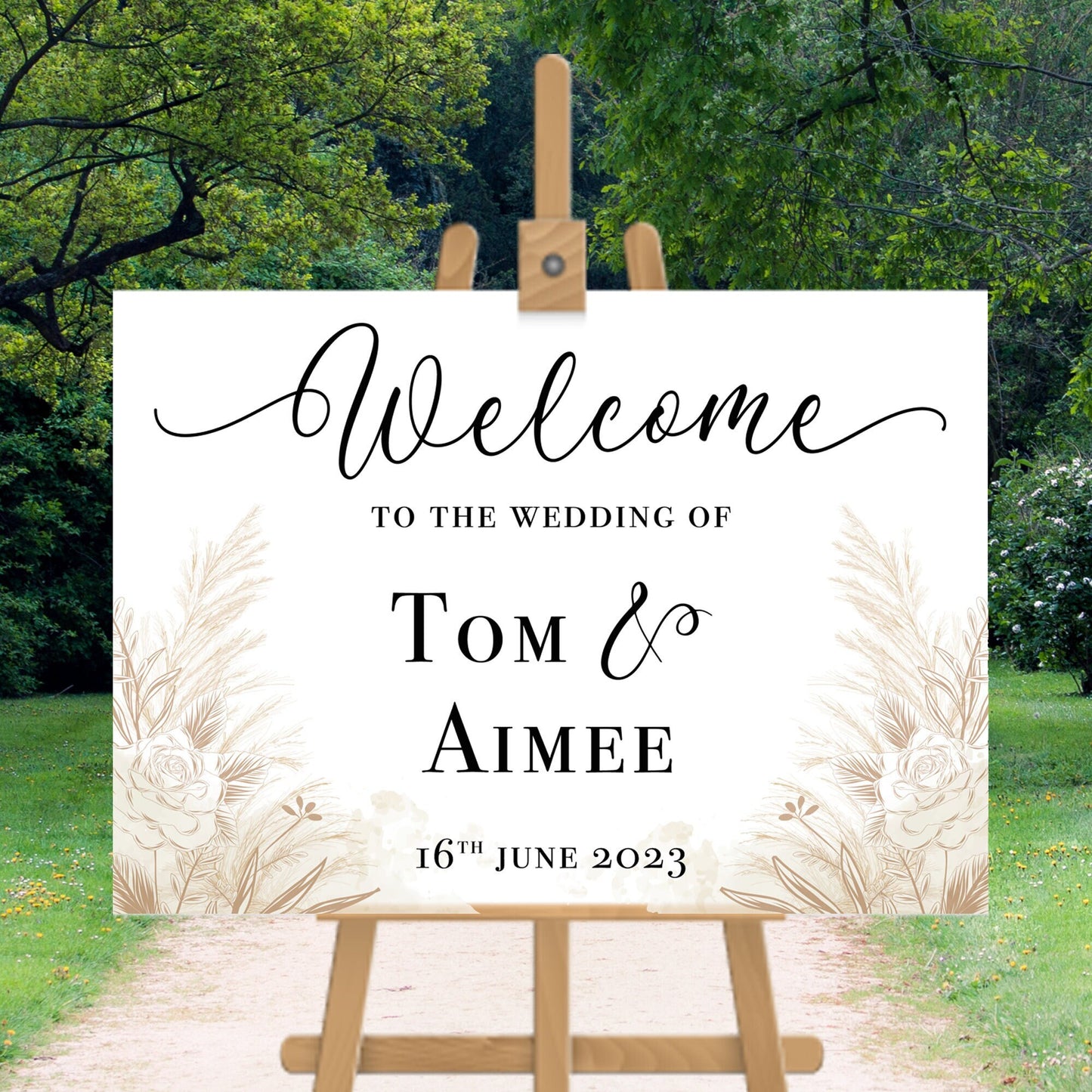 Personalised Welcome Wedding Sign with Rose Wedding Sign Beige Rose Wedding Welcome Sign