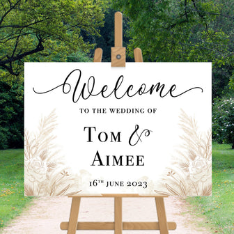 Personalised Welcome Wedding Sign with Rose Wedding Sign Beige Rose Wedding Welcome Sign