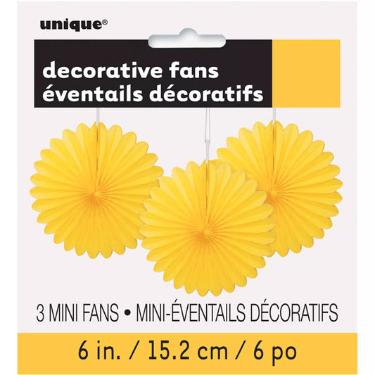 Yellow Decorative Fan 6" (Pk 3)